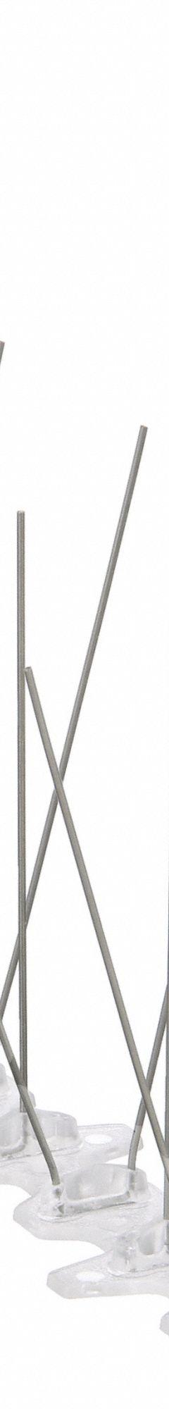 BIRD BARRIER Bird Repellent Spikes: Narrow, Plastic Base, Silver, 10 ft Overall Lg (MPN BP-F110). Key specifications — Brand: BIRD BARRIER; Spike Material: Stainless Steel; Targeted Birds: Pigeons; Base Material: Plastic; Ledge Width: Narrow.