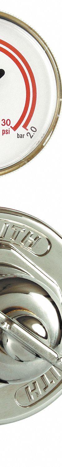 SMITH EQUIPMENT Gas Regulator: Single Stage, CGA 025 Inlet, 9/16"-18 M LH Outlet, 15 psig, Acetylene (MPN 46-15). Key specifications — Brand: SMITH EQUIPMENT; Manufacturer Part Number: 46-15; Diaphragm Material: Stainless Steel; Outlet Connection: 9/16"-18 M LH; Inlet Connection: CGA 025.