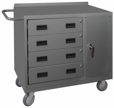 DURHAM MFG Mobile Cabinet Workbench: 36 in x 18 in, Steel, 1,200 lb Overall Load Capacity - Mobile Cabinet Benches with Drawers & Shelves