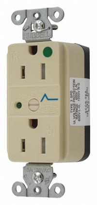 HUBBELL Receptacle: Hospital Grade Fed. Spec., Duplex, 5-15R, Ivory, 125V AC, 15 A, 2 Pole / 3 Wire (MPN SNAP8262IS)