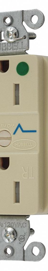HUBBELL Receptacle: Hospital Grade Fed. Spec., Duplex, 5-15R, Ivory, 125V AC, 15 A, 2 Pole / 3 Wire (MPN SNAP8262IS)