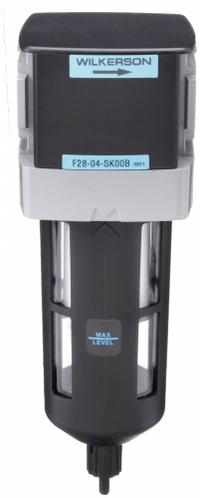 WILKERSON Compressed Air Filter: Particulate, 1/2 in NPT, 5 micron, 145 cfm, 150 psi Max Op Pressure (MPN F28-04-SK00B). Key specifications — attr110055: F28; attr110008: WILKERSON.
