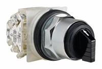 SCHNEIDER Selector Switch: 30 mm Panel Mounting Size, 3 Positions, Short Lever, DPDT, Metallic (MPN 9001KS49BH2). Key specifications — AC Contact Rating: 6 A @ 120 V; Action: Maintained/Maintained/Maintained; Cam: J; DC Contact Rating: 0.1 A @ 600 V; Hazardous Location Specification: Not Rated; Operator Head Material: Polycarbonate; Operator Head Type: Short-Handled Knob; Operator Illumination: Non-Illuminated.
