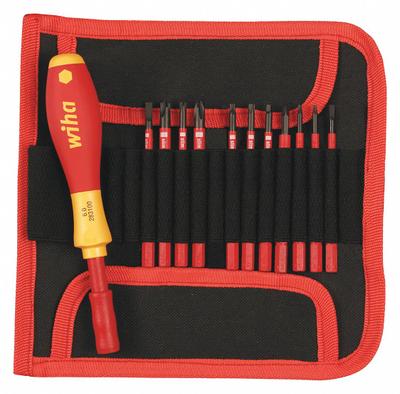 WIHA Multi-Bit Screwdriver: Phillips/Slotted/Square/Torx/Xeno Tip, 12 Tips - Insulated Multi-Bit Screwdrivers