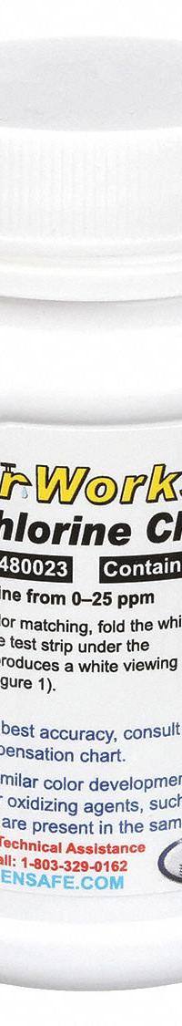 INDUSTRIAL TEST SYSTEMS Test Strips: Free Chlorine, 0 to 25 ppm Free Chlorine, Strip, 50 Tests (MPN 480023). Key specifications — Test Form: Strip; Brand: INDUSTRIAL TEST SYSTEMS; Parameter Measurements Included: 0 to 25 ppm Free Chlorine.