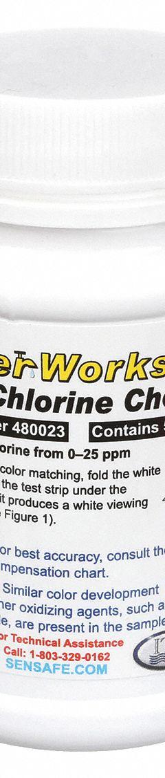 INDUSTRIAL TEST SYSTEMS Test Strips: Free Chlorine, 0 to 25 ppm Free Chlorine, Strip, 50 Tests (MPN 480023). Key specifications — Test Form: Strip; Brand: INDUSTRIAL TEST SYSTEMS; Parameter Measurements Included: 0 to 25 ppm Free Chlorine.
