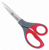 CLAUSS Fabric Shears: Ambidextrous, 8 in Overall Lg, Straight, Titanium Bonded, Pointed, Gray (MPN 18543). Key specifications — attr308500: Titanium Bonded; attr308502: Gray; attr308505: Ambidextrous; attr308522: Velcro; attr324896: CLAUSS.