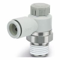 SMC Speed Control Valve: Elbow Fitting, Screw, 3/8 in Valve Body Size, 6 mm Push to Connect Tube (MPN AS3201F-02-06S). Key specifications — attr947203: Brass/PBT; attr947205: SMC.