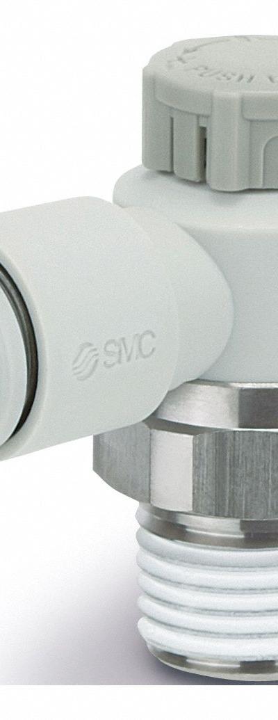 SMC Speed Control Valve: Elbow Fitting, Screw, 3/8 in Valve Body Size - Elbow-Style Speed Control Valves