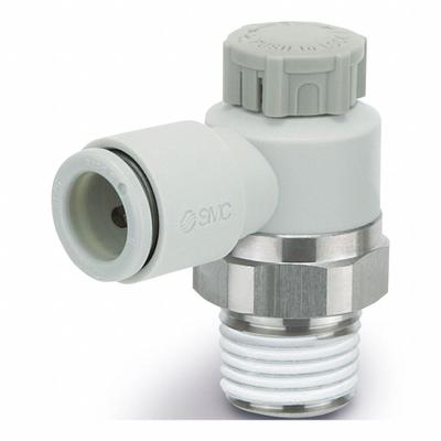 SMC Speed Control Valve: Elbow Fitting, Screw, 3/8 in Valve Body Size - Elbow-Style Speed Control Valves