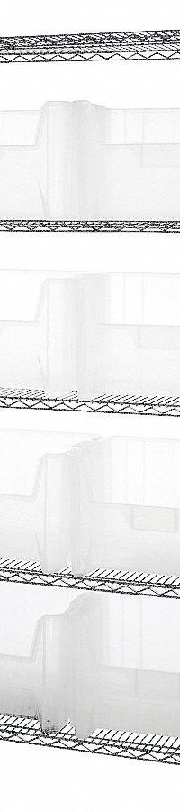 QUANTUM STORAGE SYSTEMS Bin Shelving: 42 in x 18 in x 74 in, 1 Sided, 8 Bins, Open, Clear, 5 Shelves (MPN WR5-700CL). Key specifications — Includes Bins: Yes; Bin Material: Polypropylene; Frame Color: Silver; Bin HxWxD: (8) 12-7/16 in x 19-7/8 in x 15-1/4 in; Frame Material: Steel; Bin Color: Clear; Bin Style: Hang and Stack; Brand: QUANTUM STORAGE SYSTEMS.