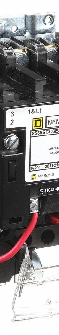 SQUARE D Magnetic Motor Starter: Non-Reversing, 3 Poles, NEMA Size 1, 27 A, 120V AC Coil (MPN 8536SCO3V02ES). Key specifications — Brand: SQUARE D; Coil Voltage: 110/120V AC; Phase: Three; Operator: None; Terminal Connection Type: Screw Clamp Terminals; Includes Pilot Light: No; Operator Controls: None; Auxiliary Contacts Included: No Auxiliary Contacts Included.