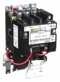 SQUARE D Magnetic Motor Starter: Non-Reversing, 3 Poles, NEMA Size 1, 27 A, 120V AC Coil (MPN 8536SCO3V02ES). Key specifications — Brand: SQUARE D; Coil Voltage: 110/120V AC; Phase: Three; Operator: None; Terminal Connection Type: Screw Clamp Terminals; Includes Pilot Light: No; Operator Controls: None; Auxiliary Contacts Included: No Auxiliary Contacts Included.