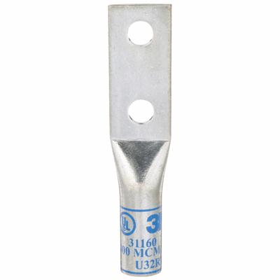 3M Compression Lugs: For 400 kcmil, Stranded Wire, 1/2 in Stud Size, Long - Two-Hole Compression Lugs