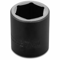 PROTO Impact Socket: 1/2 in Drive Size, Metric, 27 mm Socket Size, 6-Point, Std, 2 in Overall Lg (MPN J7427M). Key specifications — attr1215501: PROTO; attr1215515: Black Oxide; attr1215518: 27 mm.