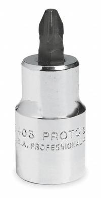 PROTO Socket Bit: 1/2 in Drive Size, Phillips Tip, #2 Tip Size, 2 5/32 in Overall Lg, Fixed Insert (MPN J5402). Key specifications — attr1213300: #2; attr1213307: Fixed Insert; attr1213309: PROTO.