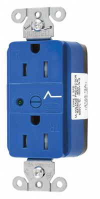 HUBBELL Receptacle: Duplex, 5-15, Blue, 125V AC, 15 A, 2 Pole / 3 Wire (MPN SNAP5262S)