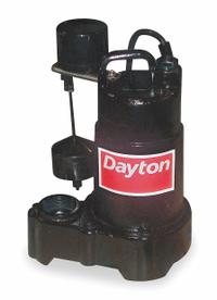 DAYTON Submersible Sump Pump: 3/4 hp, 120V AC, 70 gpm Flow Rate @ 10' of Head, 1 1/2 in FNPT, 9.8 A (MPN 3BB72). Key specifications — Rated Voltage: 120V AC; Brand: DAYTON; Switch: Piggyback Vertical Float.