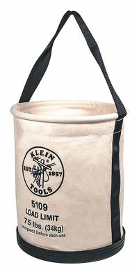 KLEIN TOOLS Bucket Bag: 12 in W x 15 in H, Off-White, Canvas, 0 Pockets, Open Top (MPN 5109). Key specifications — attr1118525: KLEIN TOOLS; attr1118517: High-Density Polyethylene Top Ring; attr1125037: Off-White; attr1125041: Canvas; attr1203718: Yes.