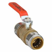 SHARKBITE MAX Manual Two-Way Ball Valve: 3/4 in, Brass, Straight, Push x Push, Full Port Ball Port (MPN UR22185G). Key specifications — Brand: SHARKBITE MAX; Handle: Locking Lever.