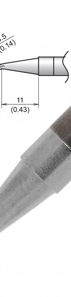 HAKKO Soldering Tip: T39 Series, Bent Conical, 0.2 mm W, 14.5 mm Lg (MPN T39-J02). Key specifications — Brand: HAKKO; Compatible Handpiece Manufacturer Model Number: FX-9701; Manufacturer Part Number: T39-J02.