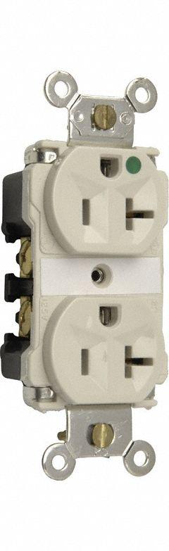 PASS & SEYMOUR Receptacle: Hospital Grade, Duplex, 5-20R, Light Almond, GFCI, 125V AC, 20 A (MPN 8300LAMRI). Key specifications — attr1367147: PASS & SEYMOUR.