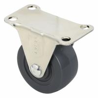 SHEPHERD CASTER Plate Caster: Rigid, No Brake, Rubber, 2 in Wheel Dia., 7/8 in Wheel Wd, Hole, Rigid (MPN PRQ20122ZN-3H). Key specifications — Brand: SHEPHERD CASTER; Wheel/Tread Color: Black; Roll Up: Rigid.