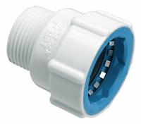 HYDRORAIN Adapter: 1" Push x 1" MPT, ABS Plastic, 150 psi Max Working Pressure, 2 in Wd, 2.13 in Ht (MPN 08678). Key specifications — Connection: 1" Push x 1" MPT; Material: ABS Plastic; Product Type: Adapter.