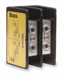 BUSSMANN Power Distribution Block: Open, Lug, Lug, 14 AWG – 2/0 AWG For Line Side Wire Sizes (MPN 16204-2). Key specifications — attr1361688: Surface; attr1308686: BUSSMANN; attr1361672: Aluminum.