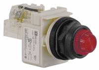 SCHNEIDER ELECTRIC Pilot Light: 30 mm Panel Mounting Size, Red, Incandescent, 9001SK Series (MPN 9001SKT1R31). Key specifications — Series: 9001SK; Brand: SCHNEIDER; Includes Push-To-Test: Push-To-Test Included.