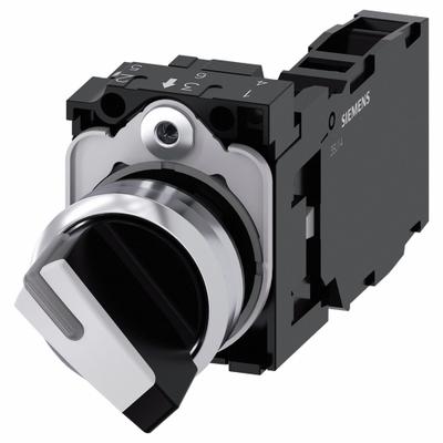 Siemens Selector Switch: 22 mm Panel Mounting Size, 2 Positions, Short Lever, 1NO/1NC - Illuminated Selector Switches
