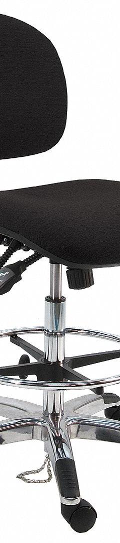 Ergonomic Chair: Fabric, Armless, Ht Range 21 in to 31 in, 19 in Seat Wd, 17 in Seat Dp, 5 Casters (MPN LAT-DFB-TLC-WW-BLACK). Key specifications — Foot Support: Yes; Back Tilt Backward: 80°; Back Tilt Forward: 105°; Base Material: Aluminum; Brand: BENCHPRO; Product Type: Ergonomic Chair; ESD-Safe: Not ESD Safe; Seat Tilt Backward: 10°.