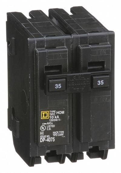 SQUARE D Miniature Circuit Breaker: 35 A, 120/240V AC, Single Phase, 10kA at 120/240V AC - HOM Series, Plug-In Square D Miniature Circuit Breakers