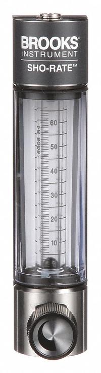 BROOKS Mechanical Flowmeter: Flow Meter, Scale, Variable Area, Panel Mount, Vertical, Liters, FNPT (MPN 1250AR6081MRSVV). Key specifications — Display Type: Scale; O-Ring Material: Viton; Includes Flow Rate Adjustment Knob: Yes; Includes Pressure Guage: No; Mounting Orientation: Vertical; Unit Of Measure: Liters; Brand: BROOKS; Accuracy: +/-5%.