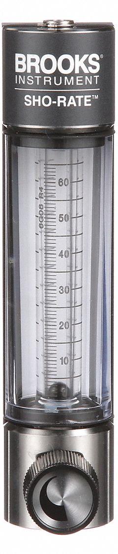 BROOKS Mechanical Flowmeter: Flow Meter, Scale, Variable Area, Panel Mount, Vertical, Liters, FNPT (MPN 1250AR6081MRSVV). Key specifications — Display Type: Scale; O-Ring Material: Viton; Includes Flow Rate Adjustment Knob: Yes; Includes Pressure Guage: No; Mounting Orientation: Vertical; Unit Of Measure: Liters; Brand: BROOKS; Accuracy: +/-5%.