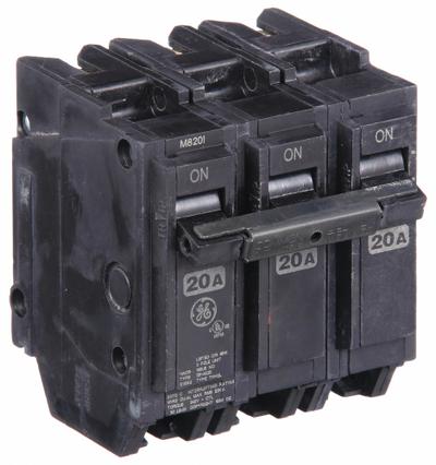 GE Miniature Circuit Breaker: THHQL, 20 A, 120/240V AC, Three Phase, 22kA at 120/240V AC - THQP, THQL & THHQL Series, Plug-In GE Miniature Circuit Breakers