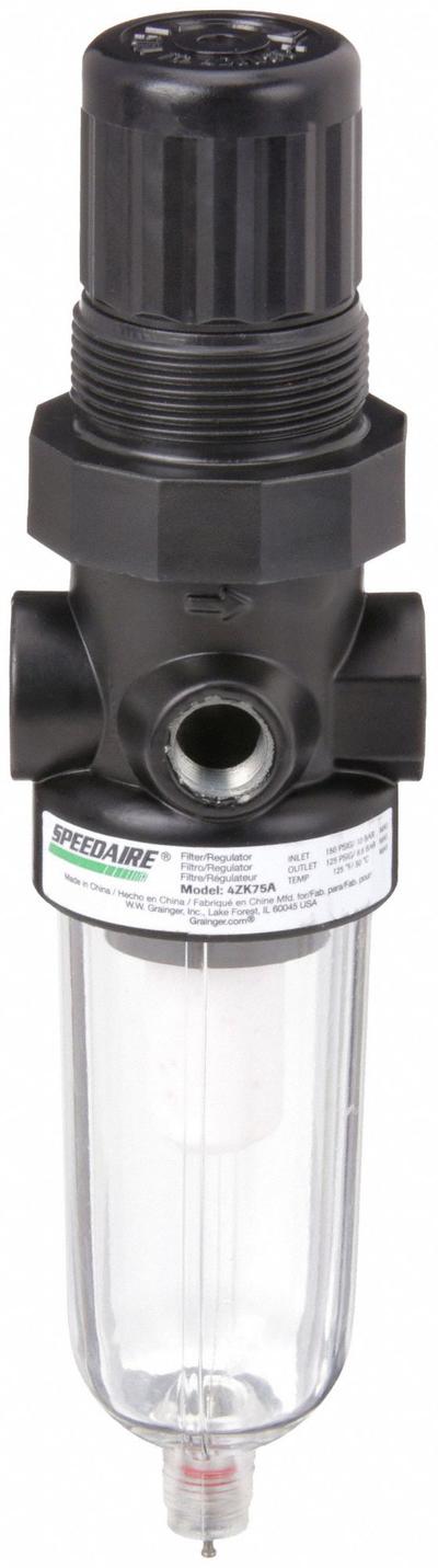 SPEEDAIRE Filter-Regulator: Miniature Series, 1/4 in NPT, 14 cfm, 5 micron, 5 psi to 125 psi - Speedaire FRL Air Filter/Regulators