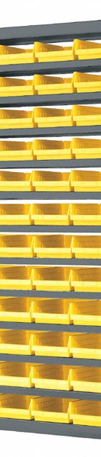 AKRO-MILS Bin Shelving: 36 in x 18 in x 79 in, 1 Sided, 60 Bins, Open, Shelf Bin, Yellow, 13 Shelves (MPN AS1879138Y). Key specifications — Includes Bins: Yes; Bin Material: Polymer; Frame Color: Gray; Bin HxWxD: (60) 4 in x 6-5/8 in x 17-7/8 in; Frame Material: Steel; Bin Color: Yellow; Bin Style: Shelf; Brand: AKRO-MILS.