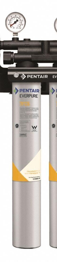 EVERPURE Water Filtration System: 5 micron, 5 gpm, 50,000 gal, 25 1/4 in Overall Ht (MPN EV932782). Key specifications — Connection Type: NPT; Filter Media: Carbon; Reduces: Chlorine Taste; Brand: EVERPURE.