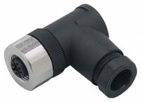 IFM M12 Circular Connector: A Coded, 4 Socket, M12 Female Thread, IP68, Screw Terminals, 90° Angle (MPN E11252). Key specifications — Connector Body Type: Socket; Coding: A; Brand: IFM; Voltage Rating: 70V DC; Thread Size: M12; Mounting Type: Front Mounting; Mounting Style: Female Thread; IP Rating: IP68.