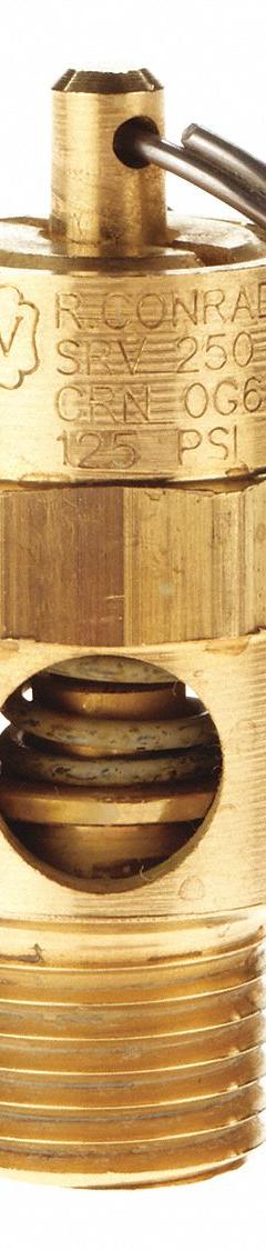 CONRADER Safety Valve: Soft Seat, 1/4 in (M)NPT Inlet (In.), 1/4 in (F)NPT Outlet (In.), Brass (MPN SRV250-14 125 SST). Key specifications — attr291993: Soft Seat; attr291998: Brass; attr292007: Silicone; attr292009: Brass; attr294753: CONRADER.