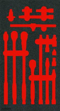 PROTO Foam Insert: Black/Red, 11 in Overall Wd, 16 in Overall Lg, 16 Compartments, Polyethylene Foam (MPN J52000FV). Key specifications — Material: Polyethylene Foam; Brand: PROTO; Color: Black; For Tool Type: Ratchets; Compatible Manufacturer Model Number: J52000S; Product Type: Foam Insert.