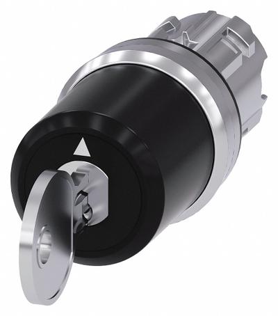 Siemens Keyed Selector Switch: 3 Position, 22 mm Panel Mounting Size - Panel-Mounted Key Switches without Contacts