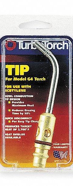 TURBOTORCH Hand Torch Tip: Swirl Flame, External Lighter, For Use With G-4/PLF-A5, 3/16 in (MPN 0386-0101). Key specifications — Compatible Torch Manufacturer Part Number: G-4; Tip Size: 3/16 in; Connection Type: Quick Connect; Manufacturer Part Number: 0386-0101; Brand: TURBOTORCH.