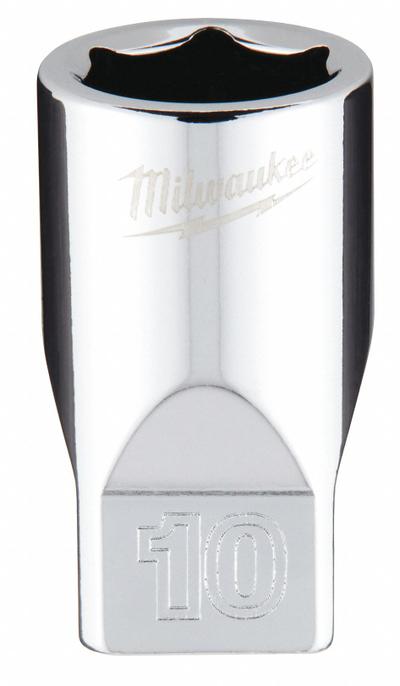 MILWAUKEE Standard Socket: Metric, 1/4 in Drive Size, 10 mm Socket Size, 6-Point - Anti-Roll Hand Sockets