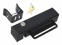 LINEAR Automatic Gate Lock: For Use With 8 ft or Longer Gates/Locations with High Winds, Black, Lock (MPN FM144). Key specifications — Brand: LINEAR; Includes: Hardware; Color: Black; For Use With: 8 ft or Longer Gates; Product Type: Lock.