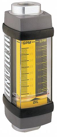 HEDLAND Mechanical Flowmeter: Petroleum Fluid Meter, Scale, Variable Area, Inline, Universal, NPTF (MPN H801A-100). Key specifications — Display Type: Scale; O-Ring Material: Viton; Includes Flow Rate Adjustment Knob: No; Includes Pressure Guage: No; Mounting Orientation: Universal; Unit Of Measure: Liters; Brand: HEDLAND; Accuracy: +/-2%.