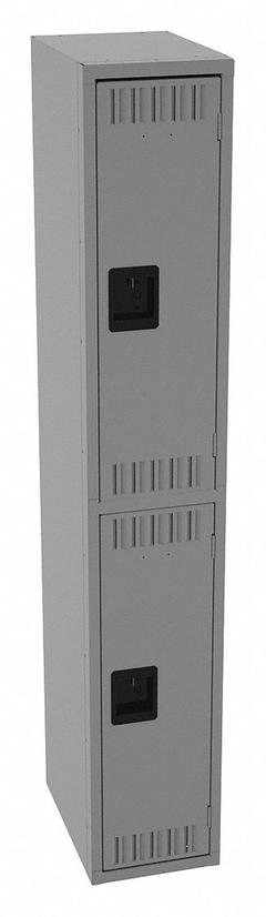 TENNSCO Wardrobe Locker: 12 in x 18 in x 36 in, Louvered, 2 Tiers, 1 Units Wide, Padlock Hasp, Steel (MPN DTS-121836-AMG). Key specifications — Brand: TENNSCO; Locker Color: Medium Gray; Door Type: Louvered; Locker Material: Steel; Assembled: Assembled; Number Plate Included: Yes.