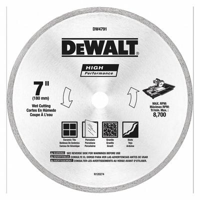 DEWALT Diamond Saw Blade: Stone, 7 in Blade Dia., 5/8 in Arbor Size, Wet, For Tile Saw - Tile-Cutting Blades
