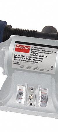 DAYTON Bench Grinder: Fixed Speed, 3/4 hp, 8 in Max Wheel Dia, 3,450 RPM, 220/440V AC (MPN 2LKT1). Key specifications — attr1086422: DAYTON.